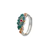 Anillo de Plata de Ley Plata Pura 999 Nuevo Estilo Chino Rosa Floral Esmalte Dorado Elegante Abierto Lujo Ligero Anillo para Dedo Índice