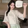 Conjunto de dos piezas estilo Tang para niña, nuevo conjunto de top cheongsam mejorado bordado estilo chino con falda, fabricante de fábrica