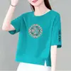Camiseta de manga corta estilo mamá para mujer, comercio exterior transfronterizo, nuevo estilo de verano, corte holgado, adelgazante, top estampado versátil