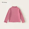 Bangxuan Otoño Nuevo Camiseta Base para Niñas Cuello Semi-Alto Fruncido Top para Niños Pequeños Nueva Ropa Infantil Camiseta de Manga Larga para Niños