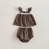 Conjunto de Verão Duas Peças para Bebê e Crianças: Top Regata + Macacão Xadrez, Conjunto Doce Estilo Coreano para Passeio