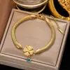 Nueva Moda Cadena Hueso de Serpiente Acero de Titanio Flor de Cuatro Hojas Pulsera Pulsera para Mujer Sencilla Celebridad Cibernética Ojos de Diablo Acero Inoxidable