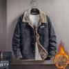 Jaqueta Jeans Masculina com Forro de Algodão, Estilo Coreano, Slim Fit Tendência, Gola de Pele Sintética Bordada, Casaco de Inverno Espesso Estiloso para Jovens