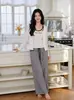 (Bunai VIP) Conjunto de pijama de três peças com design original para outono e inverno, com mangas compridas e calças compridas, moderno para mulheres, pode ser usado fora de casa