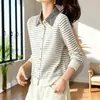 Cardigan Suéter de Tricô Patchwork Listrado com Gola Reversível, Peça Feminina da Moda, Novo Estilo Outono/Inverno 2026