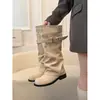 Botas Western de Cowboy Sazonais First Encounter para Mulheres, Botas Longas Acima do Joelho, Novo Estilo Outono 2026, Aumentam a Altura, Design de Cano Franzido
