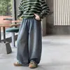 Ropa infantil Aimobebe, pantalones largos retro duraderos para niños, jeans elegantes de retazos con pierna curva para niños mayores