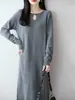 Nuevo Vestido de Punto de Lana Pura para Mujer Otoño/Invierno 2026 Cuello Redondo Botones de Perla Suelto Vestido Largo Suéter