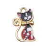 Encantadores y Lindos Pendientes de Gato con Diseño de Impresión de Aleación Esmaltada Accesorios DIY Colgante Llavero Cadena para Teléfono