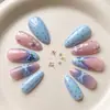 Comercio Exterior 30 Piezas Almendra Mediana Azul Rosa Blanco Flor Uñas Portátiles Borde de Encaje Falda Puntos Francesa Primavera Verano Piezas Removibles de Arte de Uñas