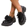 Comercio Exterior Transfronterizo Talla Grande 35-42 Mocasines Negros para Mujer, Zapatos de Cuero de Suela Gruesa con Lazo de Nicho, Zapatos Planos Retro para Mujer