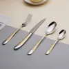 Acero Inoxidable 304 Dorado Cuchillo y Tenedor para Bistec Vajilla para Comida Occidental Juego de Cuatro Piezas para Plato de Bistec Hotel Uso Doméstico Transfronterizo