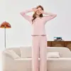 Suéter con Almohadilla en el Pecho, Pijama de Algodón Súper Suave para Mujer, Estilo Primavera y Otoño, Ropa de Casa Simple de Modal, Conjunto Dulce de Manga Larga