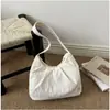 Bolso de Hombro de Color Sólido Estilo Coreano Ins Bolso de Mano Suave Bolso de Axila Casual Puro Plegado Color Crema Chica Dulce