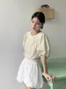 Camisa EVERTRUE para Mujer Estilo Coreano 2024 Verano Nueva Suelta Color Sólido Simple Algodón Blusa Burbuja 31976