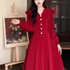 Lujo Ligero Gama Alta Atmosférico Salón Puerta Trasera Traje para Brindar Nicho Manga Larga Para Usar Habitualmente Boda Compromiso Vestido Largo
