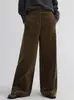 Calça Casual de Veludo Cotelê de Corte Reto para Mulheres, Outono e Inverno 2025 Novo Estilo Retrô, Barra Dobrada, Cintura Alta, Calça Larga Solta, Transfronteiriça