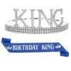 Corona de Cumpleaños Europea y Americana para Hombres, Set de Cinturón de Etiqueta, Corona de Rey para Hombres, Tiara, Sombrero para Pastel, Fiesta de Cumpleaños, Disfraz