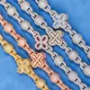 Hip-Hop Europeu e Americano Transfronteiriço Fivela Cheia de Diamante 10mm Corrente de Bola Trevo de Quatro Folhas Colar Colorido de Pedras Preciosas Joias Pulseira Personalização