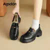 Mocasines Augu Shiden Negros para Mujer 2026 Nuevos Zapatos de Invierno Estilo Británico Zapatos Pequeños de Cuero con Piel y Terciopelo Zapatos de Algodón