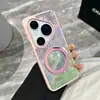 Capa de Celular com Suporte Giratório Gradiente para Huawei Pura90Pro com Padrão Glacial a Laser Capa Protetora Mate80Pro