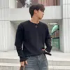Camiseta de manga longa ASCLO&QIAO estilo coreano, textura waffle relaxada, corte solto, top semi-curto, design simples