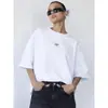 Camiseta de Manga Curta 100% Algodão Puro Verão Casual Simples Elegante Estampa de Letra Solta e Confortável Top Hiphop para Mulheres