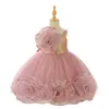 Vestido de Princesa Infantil 2026 Malha Lantejoulas Flores 3D Grandes Vestido para Meninas Aniversário Vestido Bufante