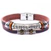 Pulsera de hombre con mantras de seis caracteres de estilo chino transfronterizo de Europa y Estados Unidos, joyería al por mayor, pulsera de piel de vaca con hebilla de acero inoxidable con personalidad