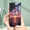 Adequado para capa de celular Samsung S26ULTRA, capa protetora pista de pouso S24, capa de vidro temperado A57, A07 pôr do sol