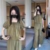 Terno da moda verão 2025 elegante camisa de manga bufante feminina manga curta solta all-match look fino calças de perna larga conjunto de duas peças
