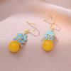 Aretes para Mujer Estilo Retro Celebridad de Internet Esmalte Aretes de Flor Azul Cobre Chapado en Oro Incrustado Ágata Aretes Colgantes