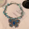 Nuevo Collar de Mariposa Azul Bohemio Deseo Puro Cadena de Clavícula Trenzada a Mano Nudosa Collar Elegante de Gama Alta