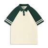 Camisa polo masculina de manga curta para campus jovem, algodão personalizado, combinação de cores, gola contrastante, base de malha, pode ter bordado de logo