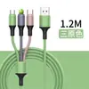 Cable de datos tres en uno de carga rápida 5A, silicona líquida, un cable para tres cargas, adecuado para teléfonos móviles Android Apple tipo C