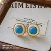 Brincos de Prata S925 com Pino Europeu e Americano Retro Moda Elegante Exquisite Geométrico Turquesa Leve Luxo High-End Versátil para Mulheres