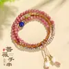 Nova pulseira multicírculo de contas de pedra rosa estilo chinês, estrela, lua, bodhi, estilo nacional, temperamento literário, joias por atacado