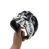 Novo headdress criativo fofo japonês e coreano faixa de cabelo de borda larga faixa de cabelo de tecido simples moda nó central bilateral faixa de cabelo com letra para mulheres