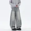 Roupas Masculinas Acu Estilo Americano Lavado Vintage Estampa de Estrela Calça Jeans Streetwear Nicho Masculino Estruturada Perna Larga Calça Cimitarra