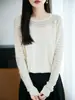 Suéter de Punto Redondo de Lana Fina Otoño/Invierno 2026 Manga Larga para Mujer Color Sólido Hueco Holgado Camisa Base Superior