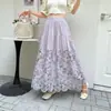 Saia Estampada Fresca e Doce com Cintura Alta, Efeito Emagrecedor, Barra Larga, Saia Longa de Corte A Jovem e Elegante