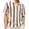 Camiseta Casual de Punto de Manga Corta a Rayas y Bloques de Color Calada Estilo Americano, Nueva de Verano para Hombre, Top Versátil de Moda
