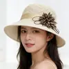 Chapéu para Mulheres, Novo Estilo de Verão, Chapéu de Tricô Feminino, Proteção Solar, Chapéu de Sol, Chapéu de Palha, Aba Larga, Chapéu de Pescador com Flor, Chapéu de Sol para Viagem