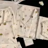 Pijama de Algodão Nuvem para Mulheres na Primavera e Verão, Cardigã de Manga Curta Estilo Doce e Fofo, Shorts, Roupa de Casa de Três Peças Que Pode Ser Usada Fora