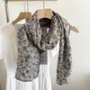 Bufanda de Seda Larga Fina de Doble Capa Floral Atmosférica para Mujer Versátil Estilo Otoño Elegante Bufanda para Cuello Diadema Fina Bufanda de Estilo Artístico