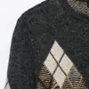 Suéter Cárdigan de Punto Elegante y Moderno con Cuello Redondo, Mangas Largas y Patrón de Diamantes, Estilo Europeo y Americano Transfronterizo, Nuevo 2026 6236100
