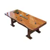 Mesa de Té Grande de Madera Maciza con Juego Completo de Sillas, Mesa de Té de Tablero Completo Estilo Chino para Hogar y Oficina, Mesa de Té y Mesa de Preparación de Té Integradas