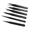 Pinzas Antiestáticas Acero Inoxidable punta fina de precisión acodadas componentes electrónicos soldadura pestañas manicura nido de pájaro pinzas para recoger pelo