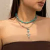 Joyería Transfronteriza Europea y Americana Cadena para la Clavícula Imitación Turquesa Retro Conjunto de Collar de Cuentas Estilo Étnico Collar de Cactus