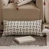 Fronha Geométrica Estilo Wabi-Sabi Vintage Almofada Quadrada de Algodão e Linho para Sofá de Sala de Estar Simples Almofada Longa com Borla Bordada